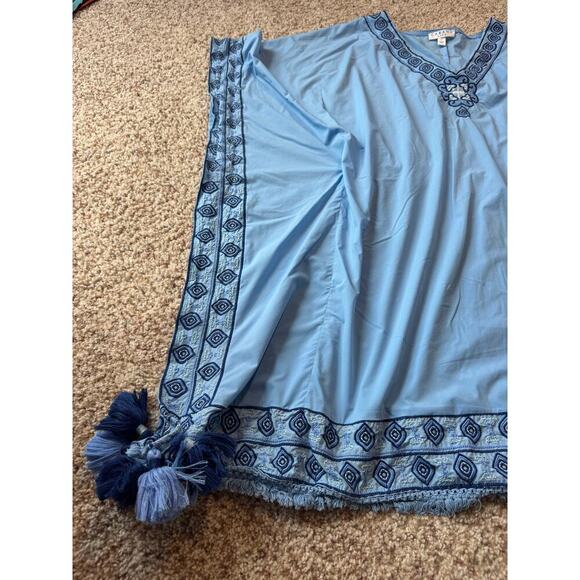 CABANA LIFE Women's Cover up, size Small. Blue, Embroidered w/Tassles cover Up - Picture 4 of 6